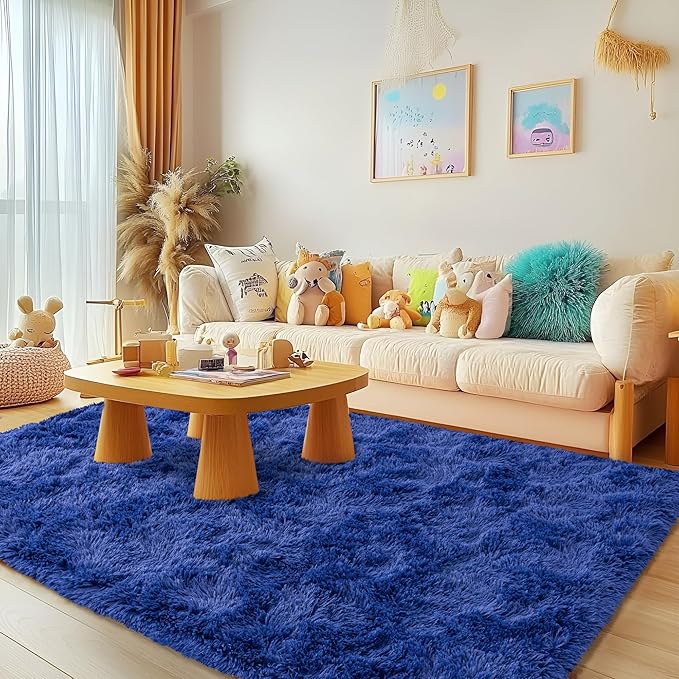 2x6 Fluffy Area Rug - Soft Shag Fuzzy Rug for Bedroom - Non Slip Runner Living Room Girls Rug Home Decor Navy