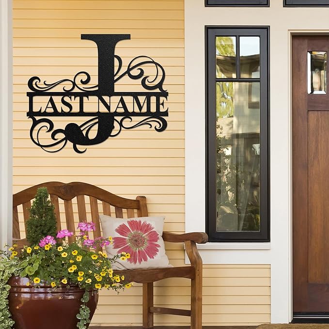 LULLBABYMALL Custom Metal Signs - Last Name Sign, Split Letter Monogram, Letter J, Family Name Wall Art, Outdoor Metal Signs, Personalized Wedding Gift