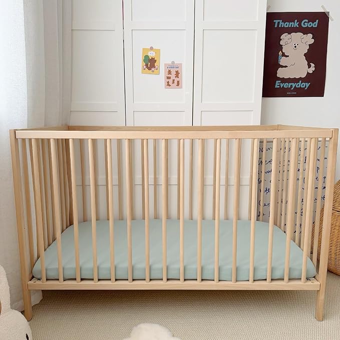 BuLuTu 100% Cotton Muslin Fitted Mini Crib Sheets 38"x26", 2 Pack, Mini Portable Fitted Crib Sheets for Boys Girls Mattress Sheet for Pack N Play, Beige & Green