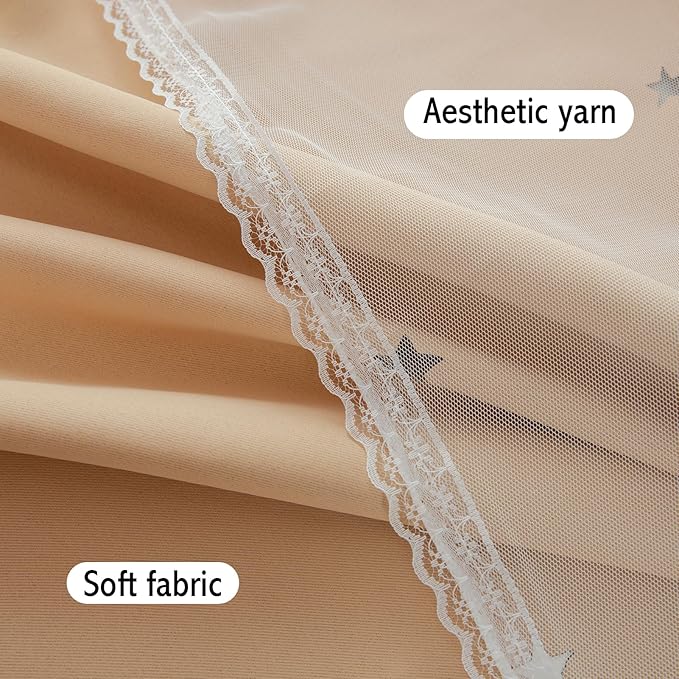 Anytime Romantic Kids Curtain,Hollow-Out Stars Window Curtain Double Layer Blackout Curtains for Girls Bedroom Kids Room 2Panel,(W52 x L72,Beige)