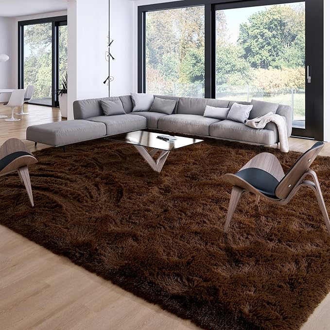 Merelax Soft Modern Indoor Large Shaggy Rug for Bedroom Livingroom Dorm Kids Room Home Decorative, Non-Slip Plush Fluffy Furry Fur Area Rugs Comfy Nursery Accent Floor Carpet 6x9 Feet, Brown