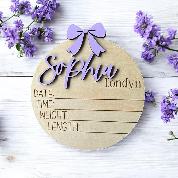 Generic Personalized 3D Baby Girl Name Announcement Sign - Custom Newborn Birth Stats - Hospital Photo Prop - Multiple Sizes & Fonts - 30 Color Options
