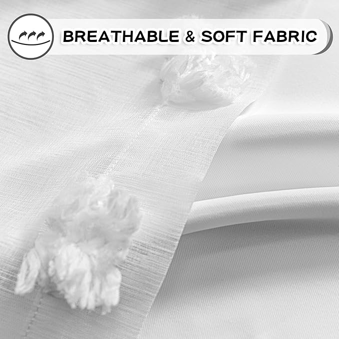 MYSKY HOME White Curtains for Bedroom 54 Inch Long Double Layer Curtains for Kids Room Kithen Pom Pom Sheer Nursery Curtains Short Grommet Room Darkening Small Window Curtains 2 Panels 52 x 54 in