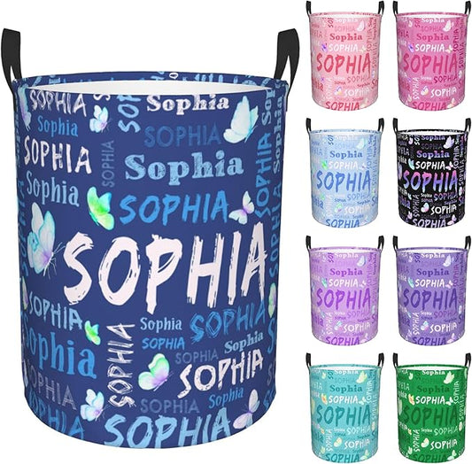 Custom Name Laundry Hamper, Personalized Laundry Basket with Name for Laundry Room Dorm Bedroom, Customized Name Dirty Clothes Hamper with Handles for Clothes Toy Boys Girls Men Women