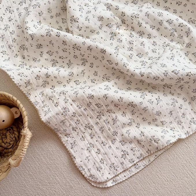 BuLuTu Vintage Blue Floral Muslin Toddler Blanket, 100% Cotton Large Baby Quilt 47x51 Inch, Chic Shabby Plumbago Flower Pattern Swaddling Blankets for Girls Boys, Nursery Decor