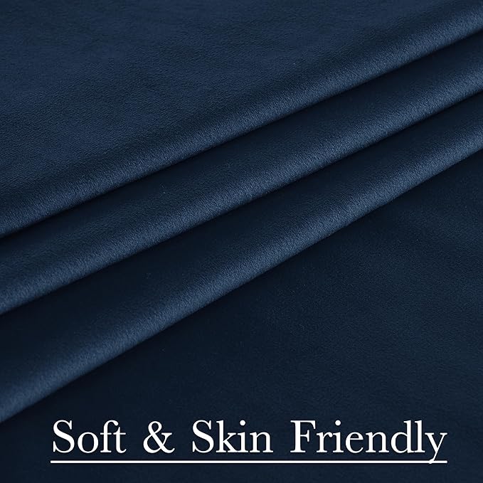 StangH Extra Long Blue Velvet Curtains - Thermal Insulated Curtains for High Ceiling Home Decor Blackout Window Panels for Bedroom, Navy Blue, W52 x L120, 2 Panels