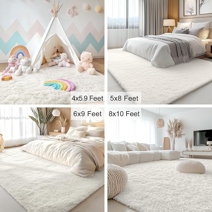 OLANLY 2x4 Machine Washable Runner Rugs for Hallway, Soft Fluffy Shaggy Bedside Rugs for Bedroom, Living Room, Indoor Floor Carpet for Kids Girls and Boys, Nursery Rooms, Home Decor Aesthetic, Ivory