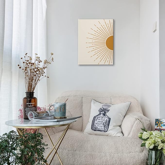 PHAMTE Mid Century Modern Boho Sun Wall Art, Minimalist Sun Sunset Sunrise Nursery Print Framed Canvas Painting Artwork Home Bathroom Girls Room Kitchen Office Decor（11x14 Inch）