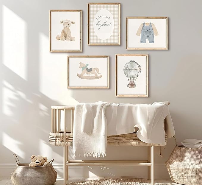 zxcvbn888 5Pcs Vintage Nursery Wall Art Vintage Blue Canvas Posters Bear Pictures Hot air balloon Toddler Art Prints Long Live Boyhood Wall Decor for Boy Nursery Baby Bedroom Kids Unframed