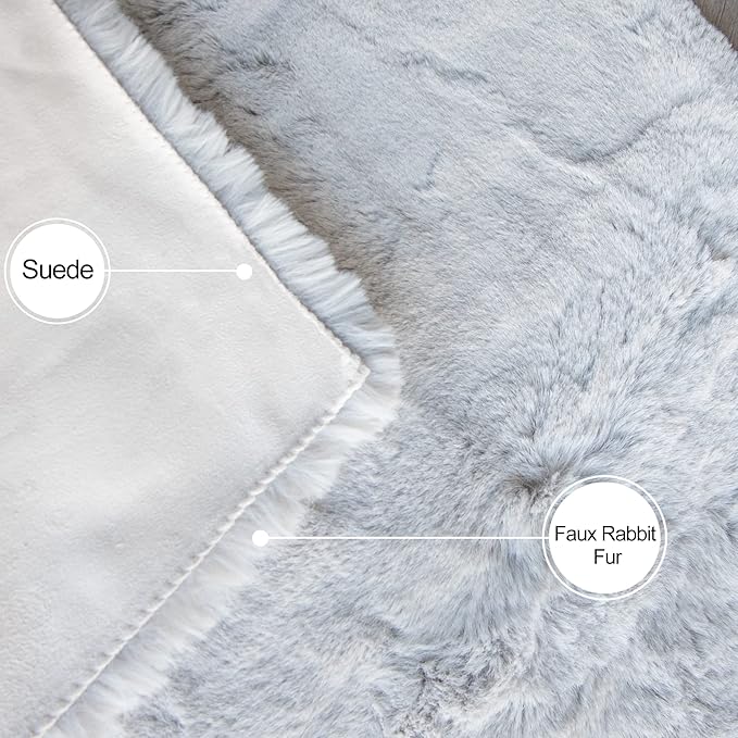 Grey Round Rug 3ft Machine Washable Shaggy Area Rugs for Living Room Faux Bunny Fluffy Fur Rug for Bedroom Small Circle Nursery Rug