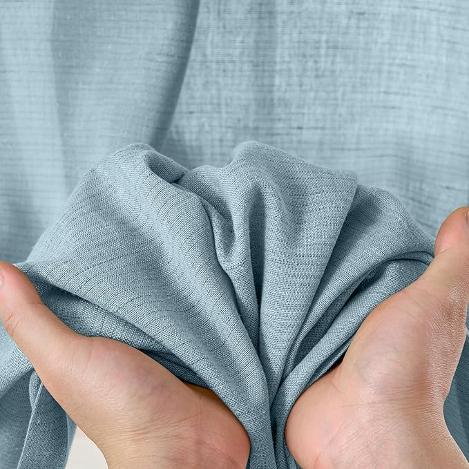 jinchan Blue Linen Blend Curtains 96 inch Length 2 Panels for Bedroom Living Room, Floor to Ceiling 50 inch Wide Farmhouse Drapes with Rod Pocket Back Tab(50W x 96L, Blue)