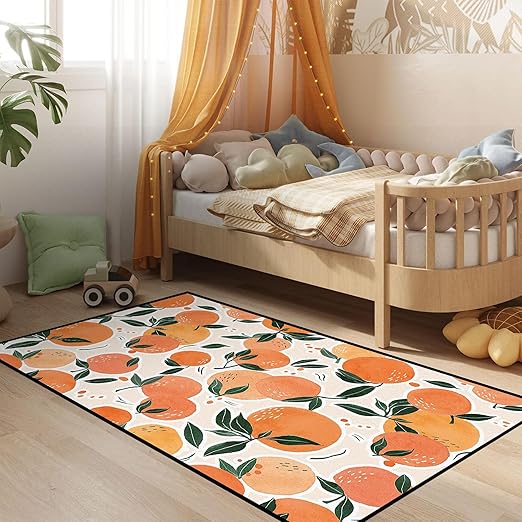 Fruit Orange Rug Tangerine Area Rugs for Bedroom Dorm Living Room Citrus Throw Rug Floor Mat Pad Doormat Carpet, 3' x 5'(90 x 160cm)