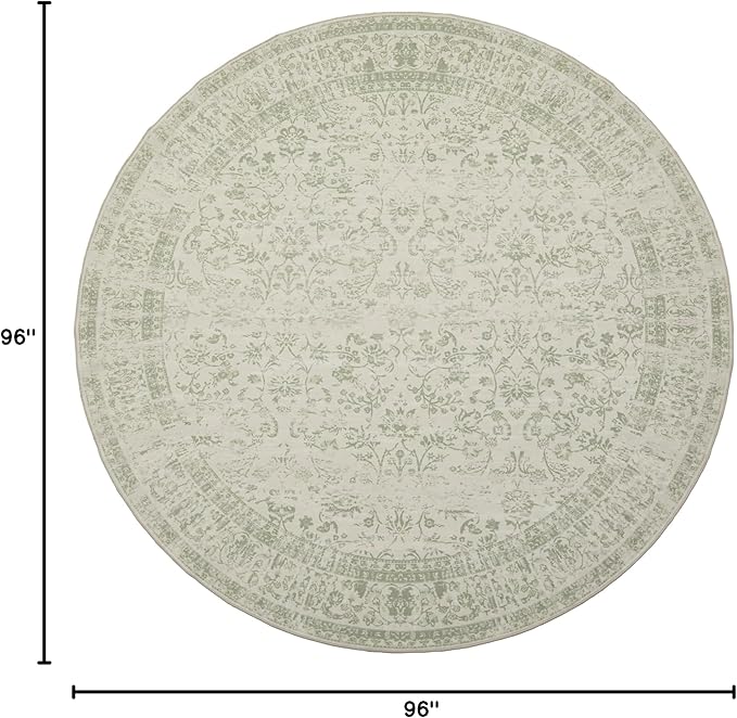 Vintage Rug Indoor Floor Cover Floral Print Blush Sage Green Circle Rug 8' Round Kitchen Living Room Bedroom Dining Room