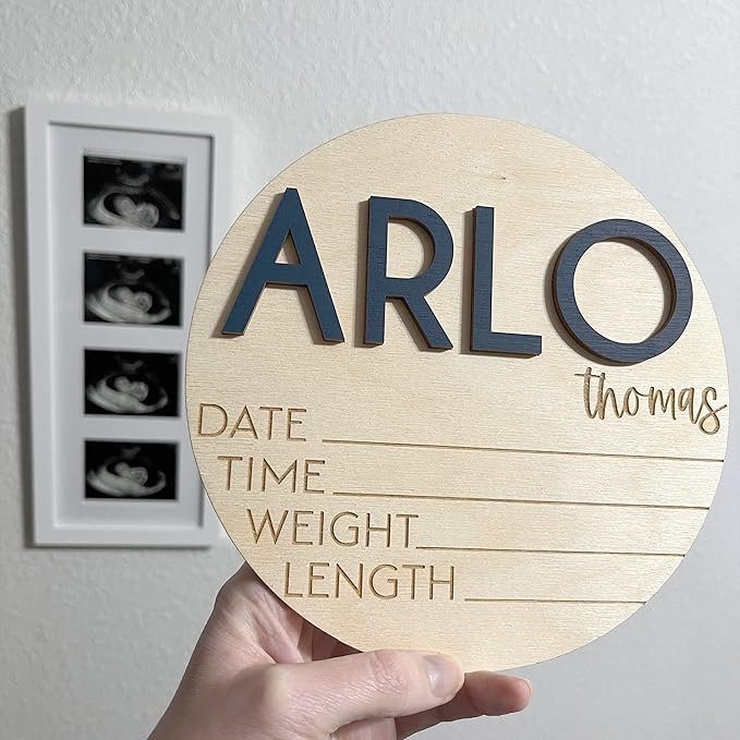 NAZENTI Personalized Baby Name Announcement Wooden Signs, Custom Birth Announcement Sign For Hospital, Welcome Sign For Decor, Gifts For Baby Girl Or Boy Shower, Baby's Arrival Gifts
