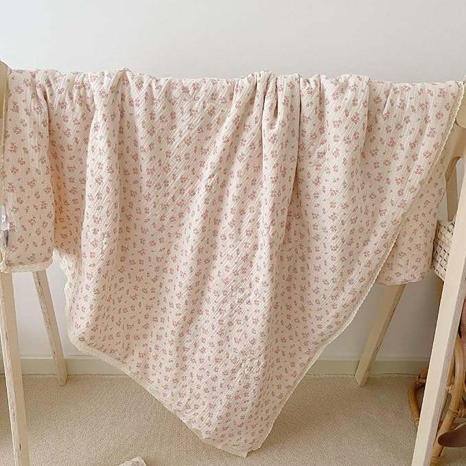BuLuTu Crib Quilted Blankets Muslin Baby Blanket Toddler Quilt Super Soft Lightweight Kids Comforter Reversible Toddler Blanket for Stroller Travel, Galsang Pattern, 47"x59"