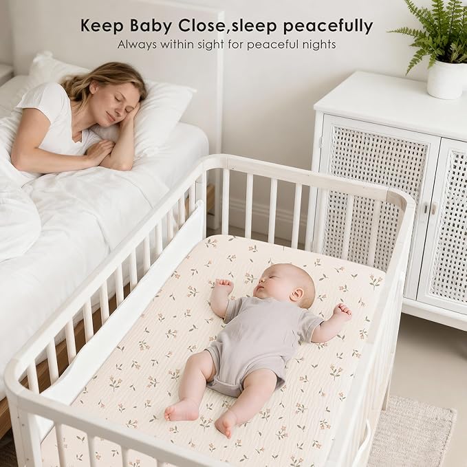 2 Pack Muslin Fitted Bassinet Sheets for Babies, Soft & Breathable 100% Cotton Bedside Sleeper Bassinet Sheet, Moses Basket Oval Rectangle Pad/Mattress
