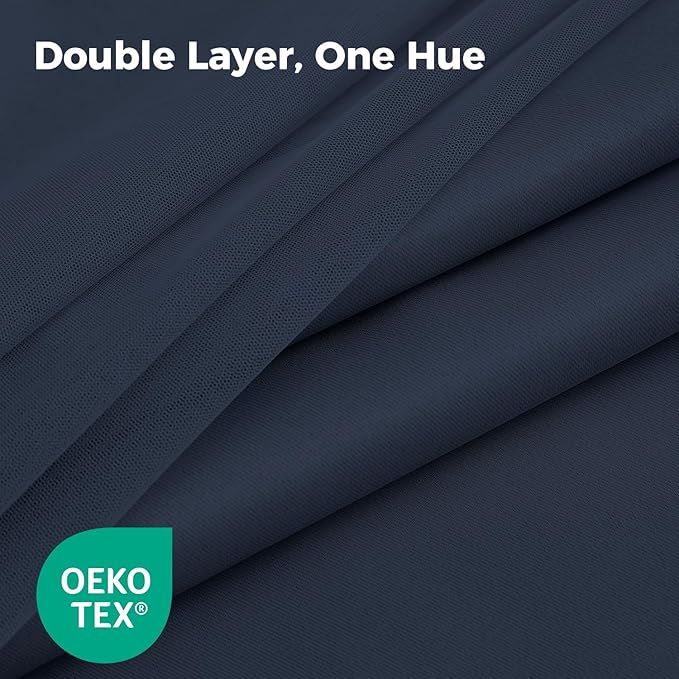 100% Blackout Curtains for Bedroom, Double Layer Navy Blue Curtains, Black Out Curtain 96 inch long With Sheer Overlay for Living Room, Room Darkening Window Drapes with Grommet, 52"W x 96"L