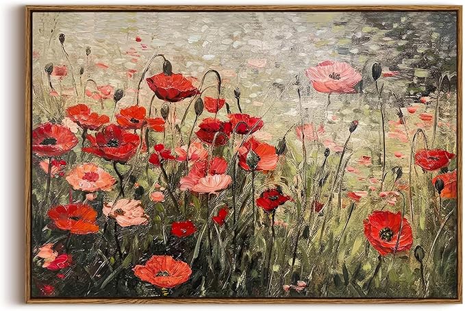 OIQArtOIQ Vintage Landscape Canvas Wall Art Framed Natural Scenery Painting Artwork Prints France Country Wilderness Farmhouse Decor Pictures Kitchen Bedroom Living Room Bathroom