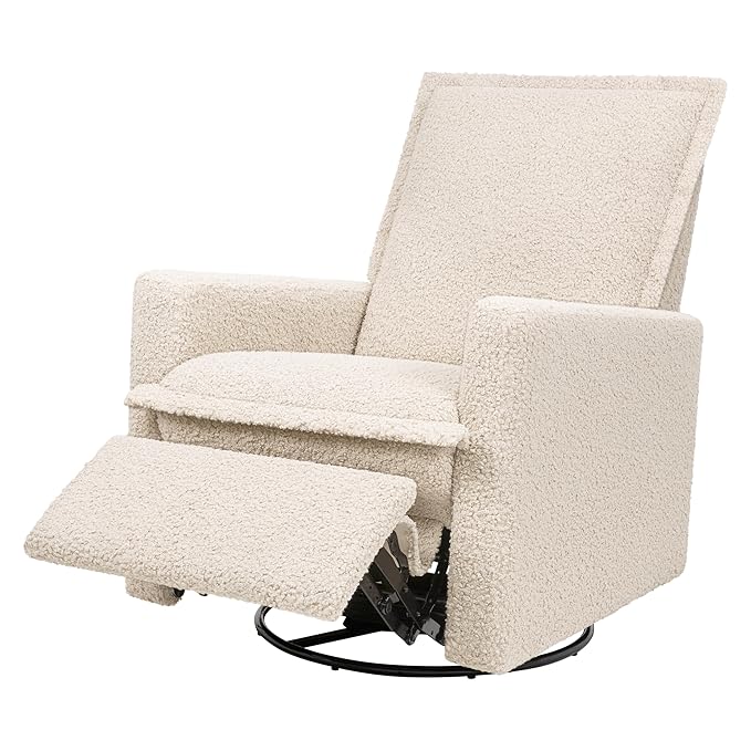 Babyletto Cali Flange Recliner and Swivel Glider in Almond Teddy Loop, Water Repellent & Stain Resistant, Greenguard Gold and CertiPUR-US Certified