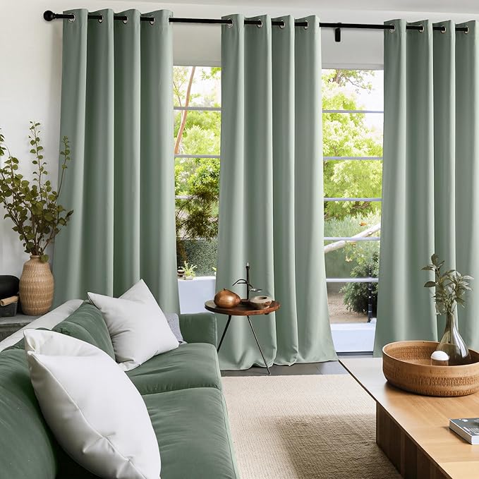 NICETOWN Sage Green Room Darkening Curtains 72 Inches Long 2 Panels for Living Room, Bedroom, Nursery Summer Thermal Insulated Blackout Drapes Grommet Noise Reducing Window Treatment, W40