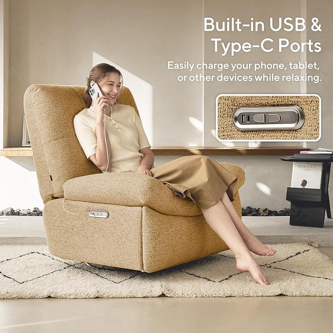 Nouhaus Swivel Rocking Chair Nursery, Oversized Glider Rocker Recliner Chairs with Footrest, USB & Type-C Ports, Rocking Recliner Chair for Nursery, Living Room (Snooze Classic, Autumn Brown)
