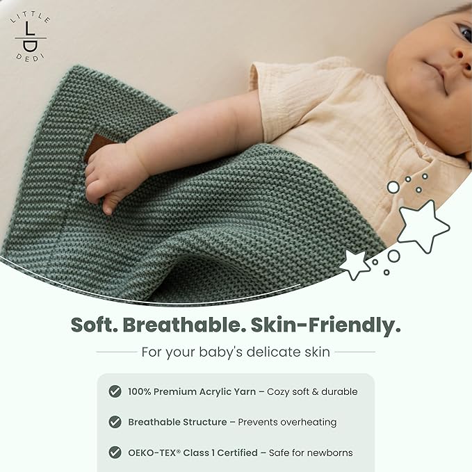 Alina Baby Soft Knitted Blanket, 31 x 39 in, Green, Soft and Breathable, Oeko-Tex Certified, Lightweight and Cuddly, Perfect for Newborns, Toddlers, Cot, Pram