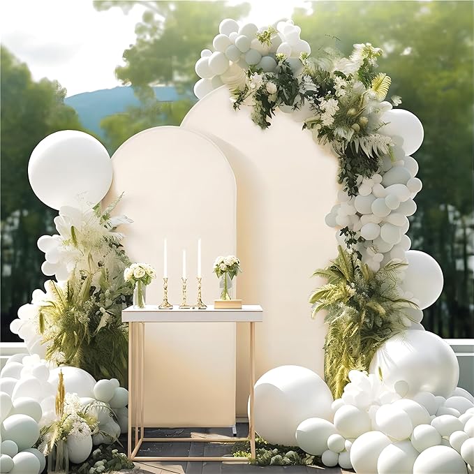 Beige Arch Backdrop Covers, 6FT Polyester Fitted Wedding Arch Stand Cover Round Top Chiara Stretchy Arch Backdrop Cover for Birthday Party Ceremony Banquet Decoration