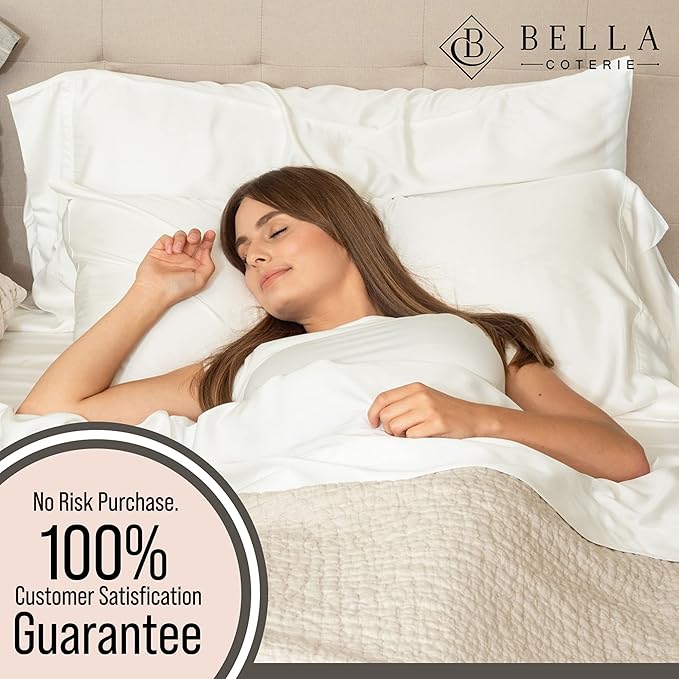 Bella Coterie Luxury Bamboo Viscose Queen Size Sheet Set | 100% Organically Grown | Ultra Soft | Cooling for Hot Sleepers | 18" Deep Pocket [White]
