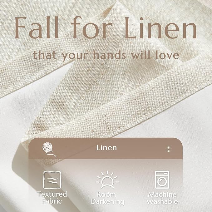 jinchan Linen Curtains with Privacy Lining 63 Inches Length Crude Beige Natural Farmhouse Closet Lined Drapes for Small Narrow Window Bedroom Living Room Bay Window 2 Panels Rod Pocket Back Tab