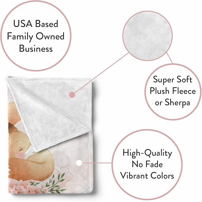 Custom Baby Blankets with Name | Personalized Fox Newborn Blanket for Baby Girl and Baby Boy | Unisex Warm Soft Sherpa Swaddle Blanket Minky | (Fox, Sherpa 50"x60")