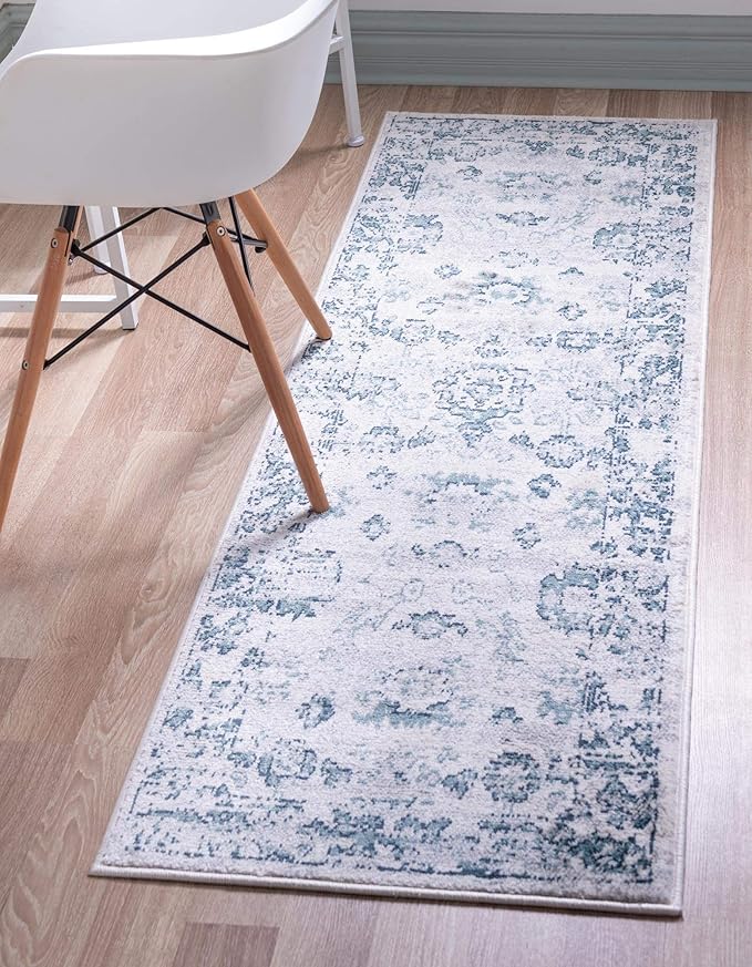 Rugs.com Charleston Collection Rug – 6 Ft Runner Ivory Low-Pile Rug Perfect for Hallways, Entryways