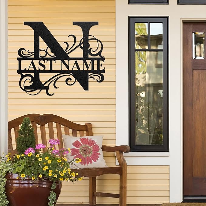 LULLBABYMALL Custom Metal Signs - Last Name Sign, Split Letter Monogram, Letter N, Family Name Wall Art, Outdoor Metal Signs, Personalized Wedding Gift