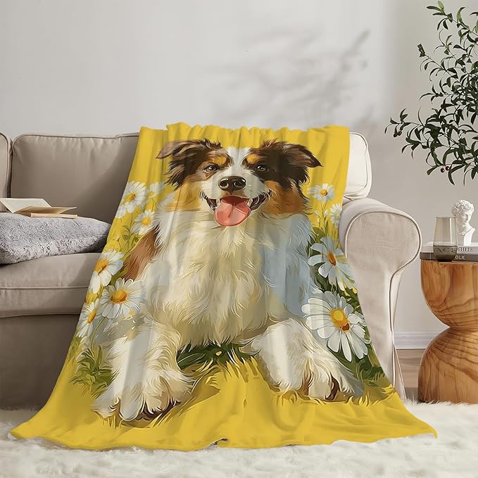 Australian Shepherd Blanket Cute Dog Throw Blanket Puppy Soft Cozy Fleece Fuzzy Stuffed Plush Flannel Animal Gifts for Girls Women Boys Kids Adults 40''x50''