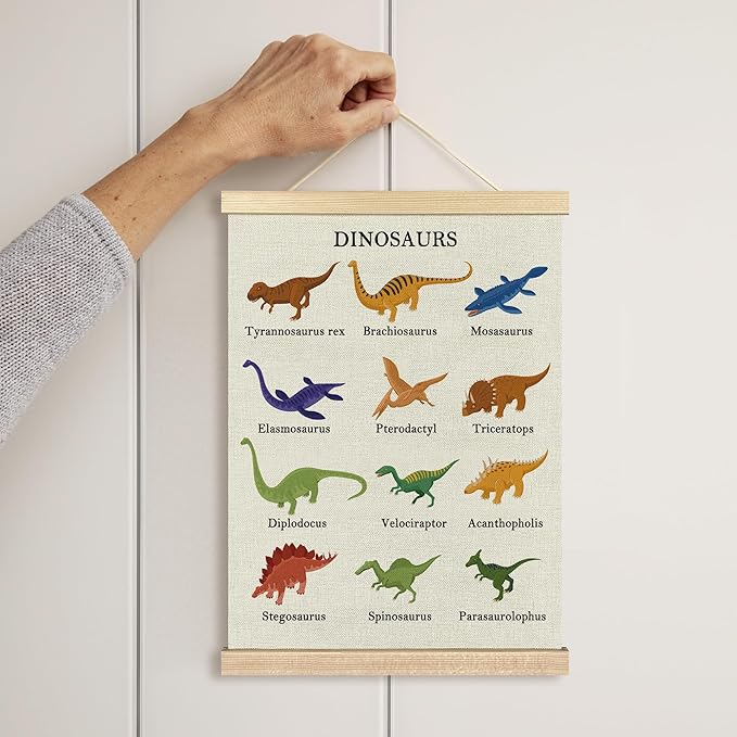 BCUANGD Dinosaur Dino Wall Decor - Baby Toddler Boys Room Wall Art Poster Hanger with Wood Frames, Inspirational Wall Hanging Canvas Decor for Kids Room Playroom Nursery Bedroom, 12x16 Inches