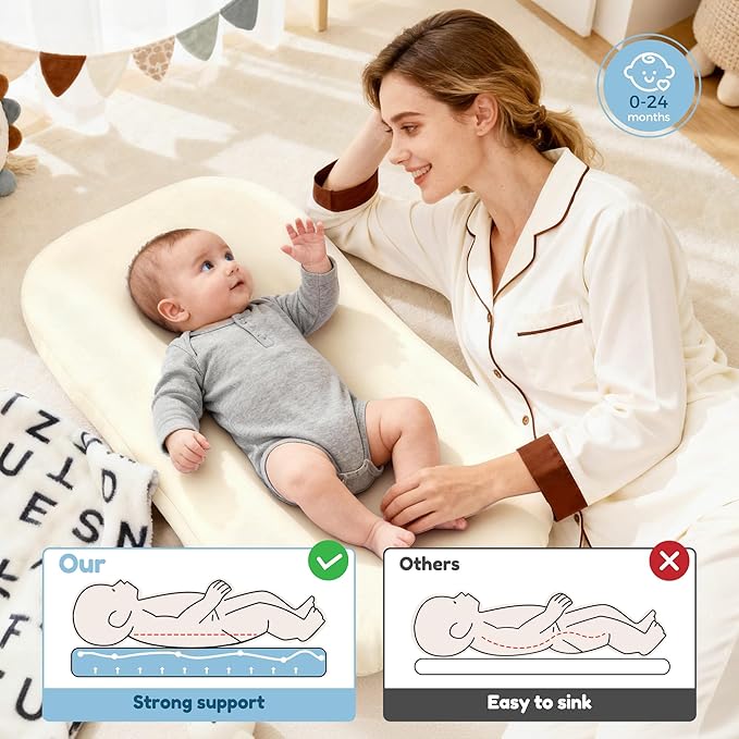 Baby Lounger & Snuggle Nest for Newborn 0-24 Months, Baby Nest Supervised Breathable Cotton for Newborn, Newborn Essentials Gifts, Breathable Portable Infant Lounnger for Travel and Home(White）