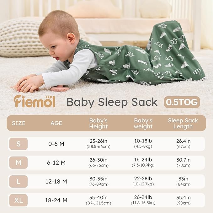 Baby Sleep Sack 18-24 months, 100% Cotton Sleeping Sack for Toddler, 3 Pack Baby Wearable Blanket, 0.5 Tog Lightweight Double Zipper Sleep Bag XLarge Brown Green Lion