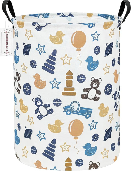 QUEENLALA Large Storage Basket,Laundry Hamper/Bathroom/Home Decor/Collapsible Round Storage Bin,Boys and Girls Hamper/Boxes/Clothing(Round-Colorful Bear)