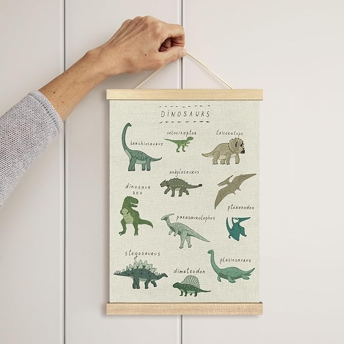 BCUANGD Dinosaur Dino Wall Decor - Baby Toddler Boys Room Wall Art Poster Hanger with Wood Frames, Inspirational Wall Hanging Canvas Decor for Kids Room Nursery Bedroom, 16x24 Inches