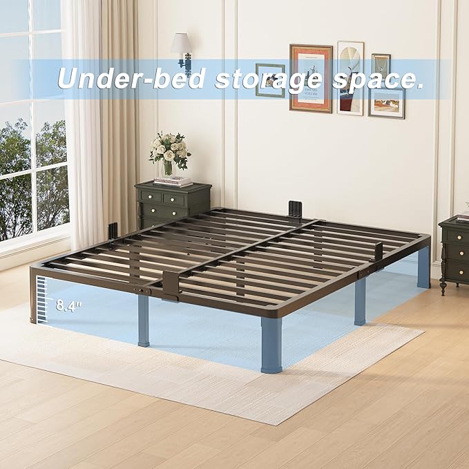 10 inch California King Bed Frame with Round Corner Legs Mattress Slide Stopper,Low Profile Heavy Duty Metal Platform,Steel Slat Support,No Box Spring Needed,Easy Assembly,Noise Free