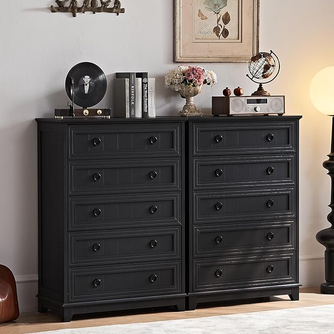 Farmhouse 5 Drawer Dresser for Bedroom, 42" Tall Small Dressers & Chest of Drawers, Rustic Wood Dresser with Metal Handle, Storage Organizer Closet for Living Room, Hallway, Entryway