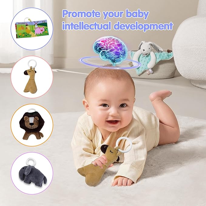Portable Baby Lounger with 4 Toys,Infant Lounger with Fitness Rack, Breathable & Soft Cotton Newborn Lounger Machine-Washable
