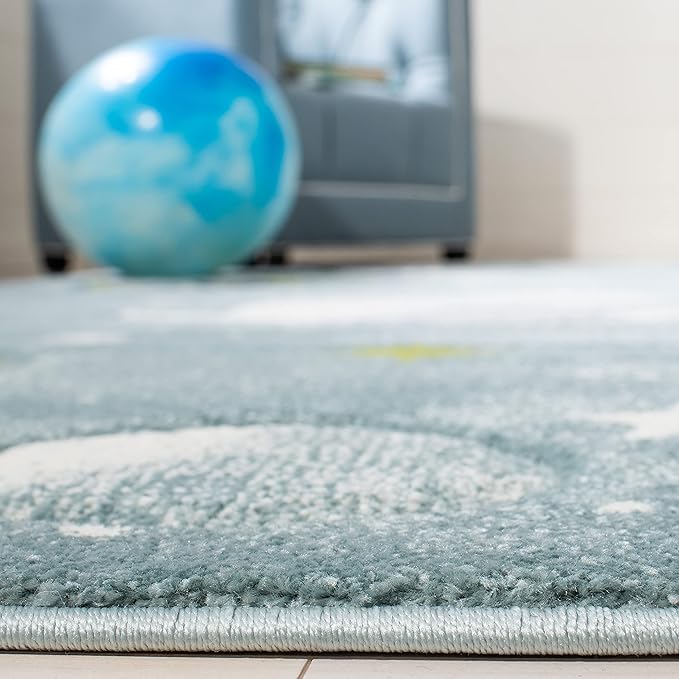 SAFAVIEH Carousel Kids Collection Area Rug - 5'3" x 7'6", Teal & Ivory, Non-Shedding & Easy Care, Ideal for High Traffic Areas for Boys & Girls in Playroom, Nursery, Bedroom (CRK103J)