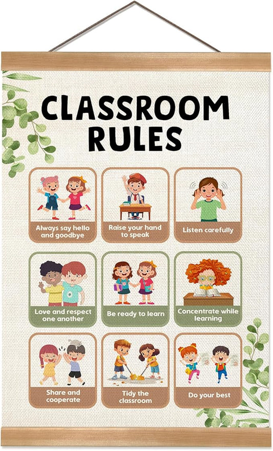ZTGDA Classroom Rules Poster, Classroom Art Poster Decor for Toddler Room Playroom Nursery,Educational Posters for Preschoolers,Kids Wall Decor 12x16inch(Classs room rules)