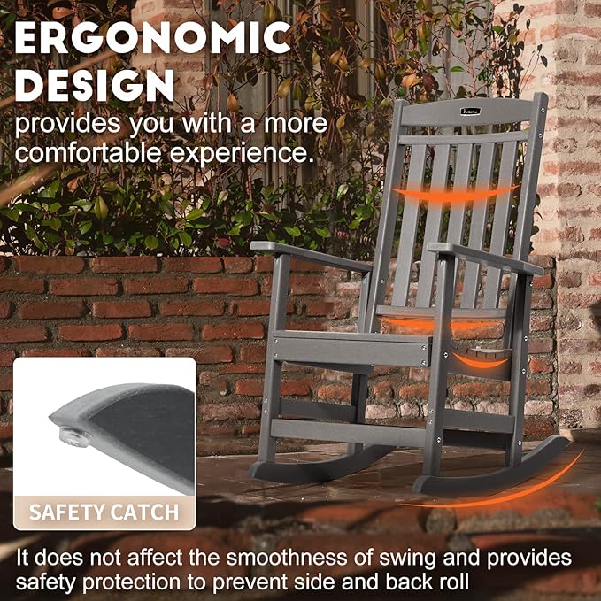 FUNBERRY Outdoor Rocking Chairs Set of 4, HDPE All Weather Poly Lumber Rocker, High Back Patio Rockers Easy Assembly