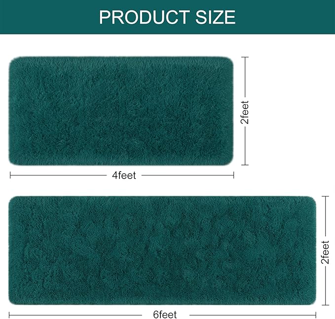 BENRON Fluffy Runner Rugs 2x4, Soft Long Runners for Bedroom Hallyway Entryway Kitchen, Washable Fuzzy Throw Rug for Kids Girls Room Decor Photo Prop, Teal Green