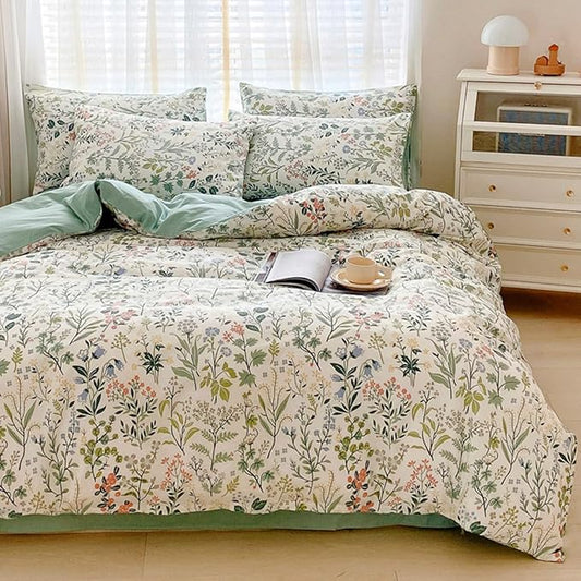 HighBuy Lightweight Duvet Cover Twin Multi Color Flowers Bedding Set Kids Girls Vintage Botanical Chic Cotton Comforter Cover Peach Green Floral Bedding Sets Twin Girls Duvet Cover Set