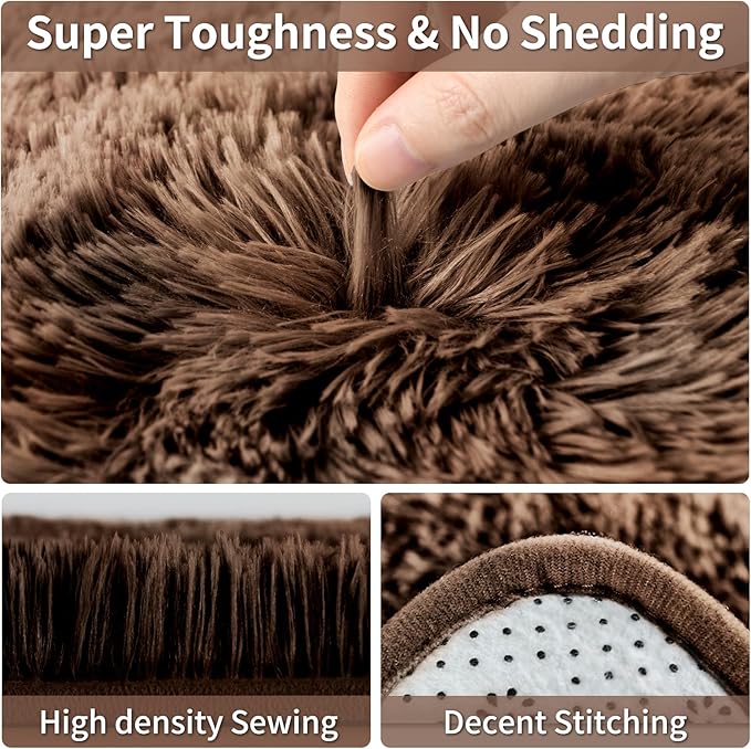 Merelax Soft Modern Indoor Large Shaggy Rug for Livingroom Bedroom Dorm Kids Room Home Decorative, Non-Slip Plush Fluffy Furry Fur Area Rugs Comfy Nursery Accent Floor Carpet 8x10 Feet, Brown