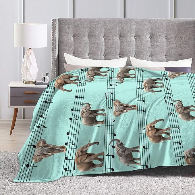 Elephant Blanket Musical Notes Decor Throw Blanket Super Soft Flannel Lightweight Fluffy Plush Fuzzy Fleece Blanket Gifts for Girl Woman Boys Kids Adults Man for Bed Sofa 60"X80"