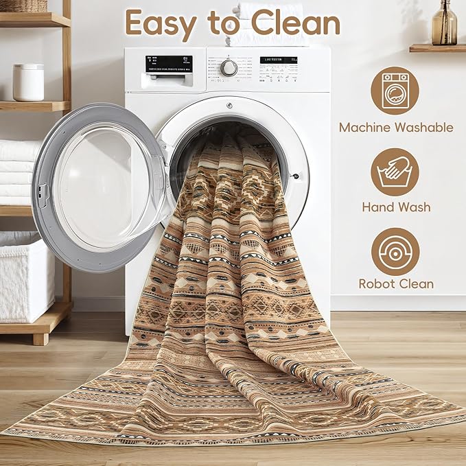Area Rugs for Living Room Washable Living Room Rug Soft Neutral Indoor Floor Carpet Non-Slip Stain Resistant Modern Boho Rugs for Bedroom Dining Room Kids Room Nursery Office Home Brown/Beige
