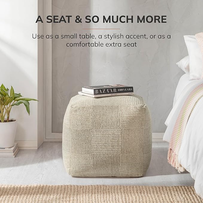 Anji Mountain 100% Handmade & Handcrafted Comfortable Home Décor Pouf Ottoman Footrest for Living Room, Bedroom, Nursery, Kidsroom, Patio Furniture - (20" x 20" x 20" - Natural)